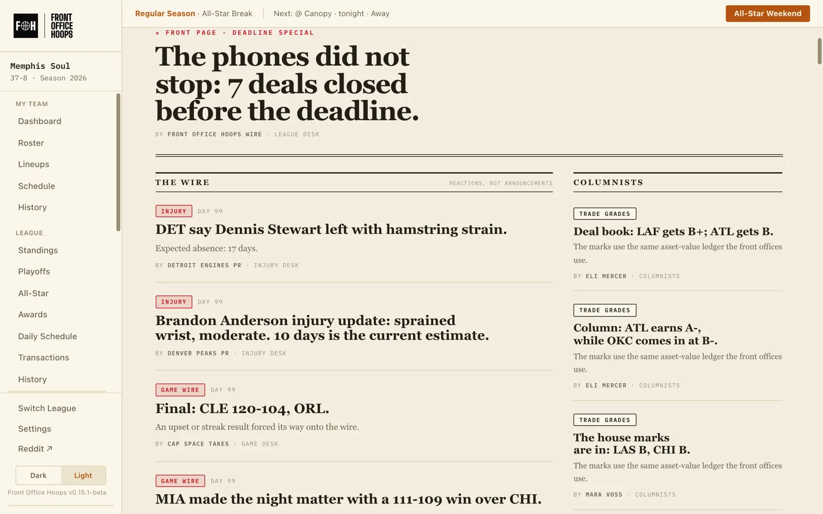 The Wire’s front page on trade-deadline day